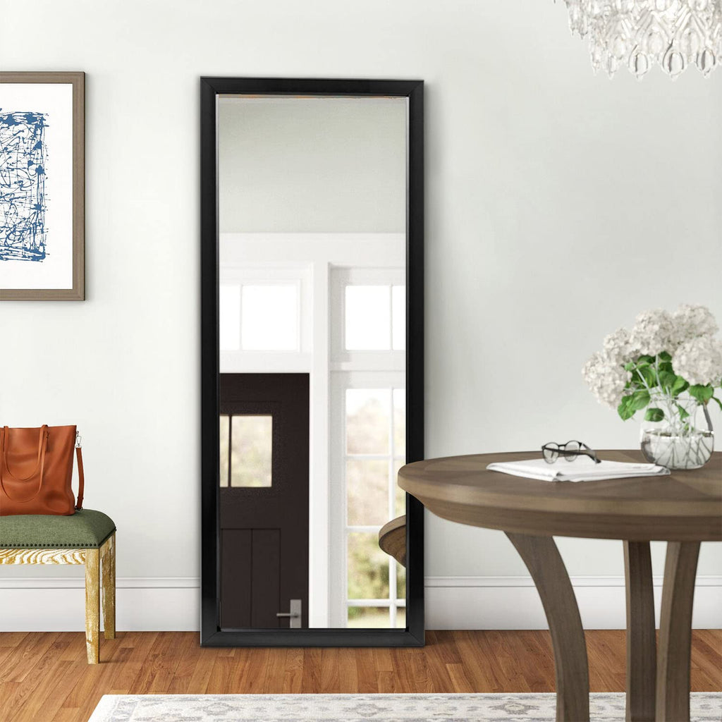 Over The Door Wall Mirror, 43" x 18", Black, Plastic Frame