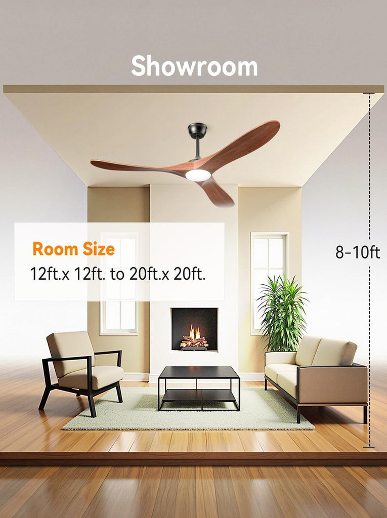 60 Inch Ceiling Fans with Lights and Remote, Solid Walnut Wood 3 Blade Modern Ceiling Fan, Quiet DC Motor, 6 Speeds, Timer, Dimmable LED, Indoor & Covered Outdoor Living Room, Bedroom, Patio (Walnut)