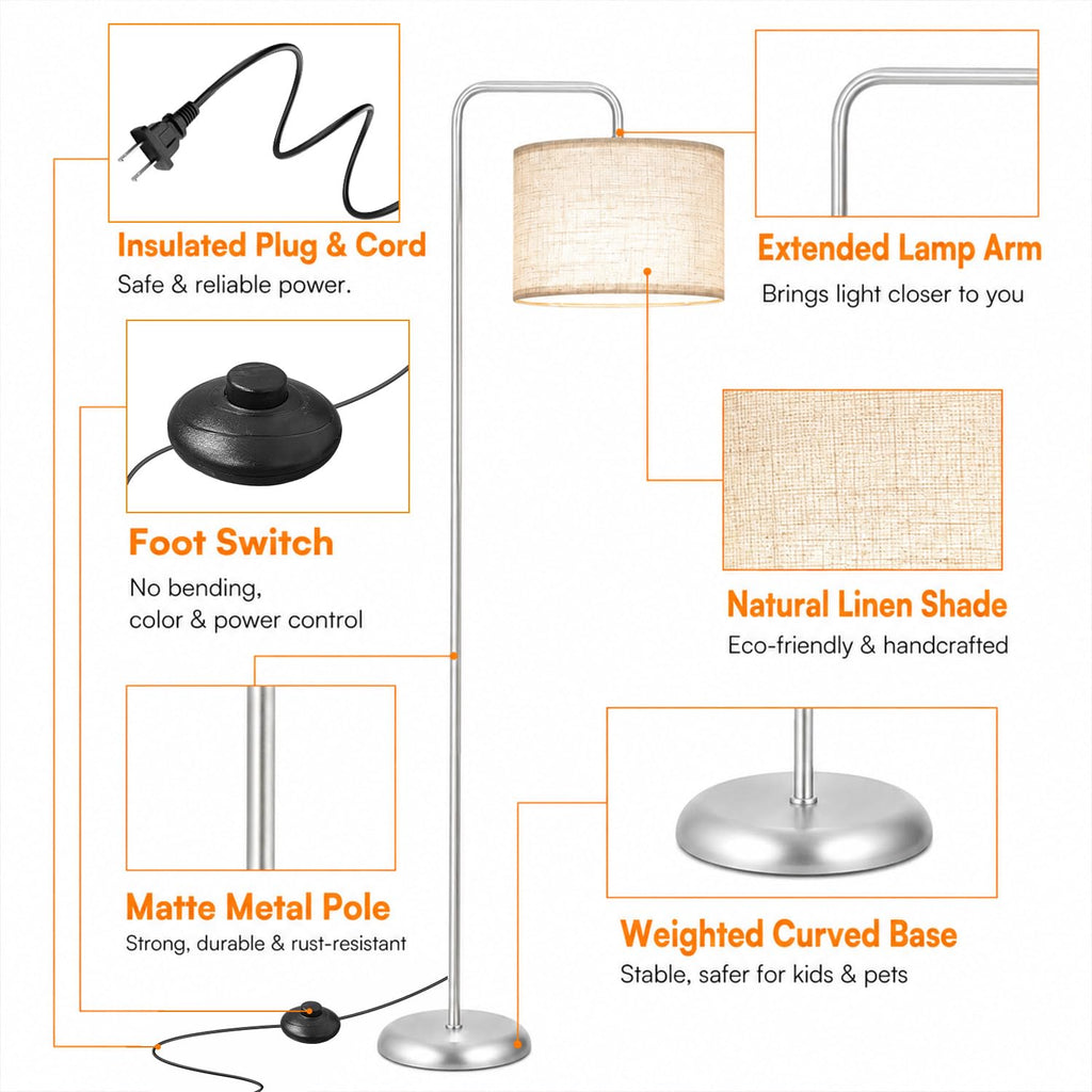 Floor Lamp, ‌Silver‌ Standing Floor Lamp with 3CCT Bulb