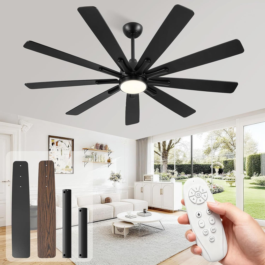 62" Ceiling Fan with LED Light and Remote - Black & Walnut
