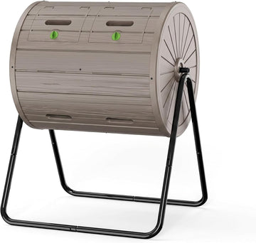 Compost Bin Outdoor 37.5 Gallon Gray | All-Season, Dual Chamber Tumbling, For Garden, Kitchen, Yard, Outdoor