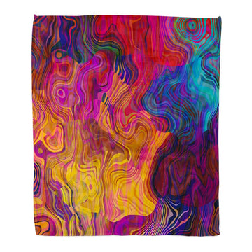 Decor Throw Blanket, Abstract Colorful Waves Pattern Warm Soft Cozy Flannel Bed Blankets for Bed, Couch, Sofa
