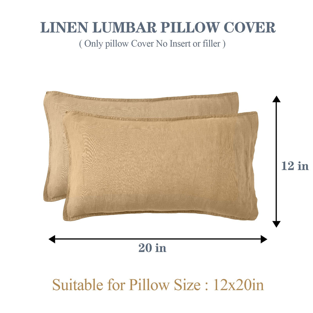 100% Linen Lumbar Pillow Cover 12 x 20 Inches Set of 2 Rectangular Decorative Throw Cushion Cover for Couch Sofa Bed