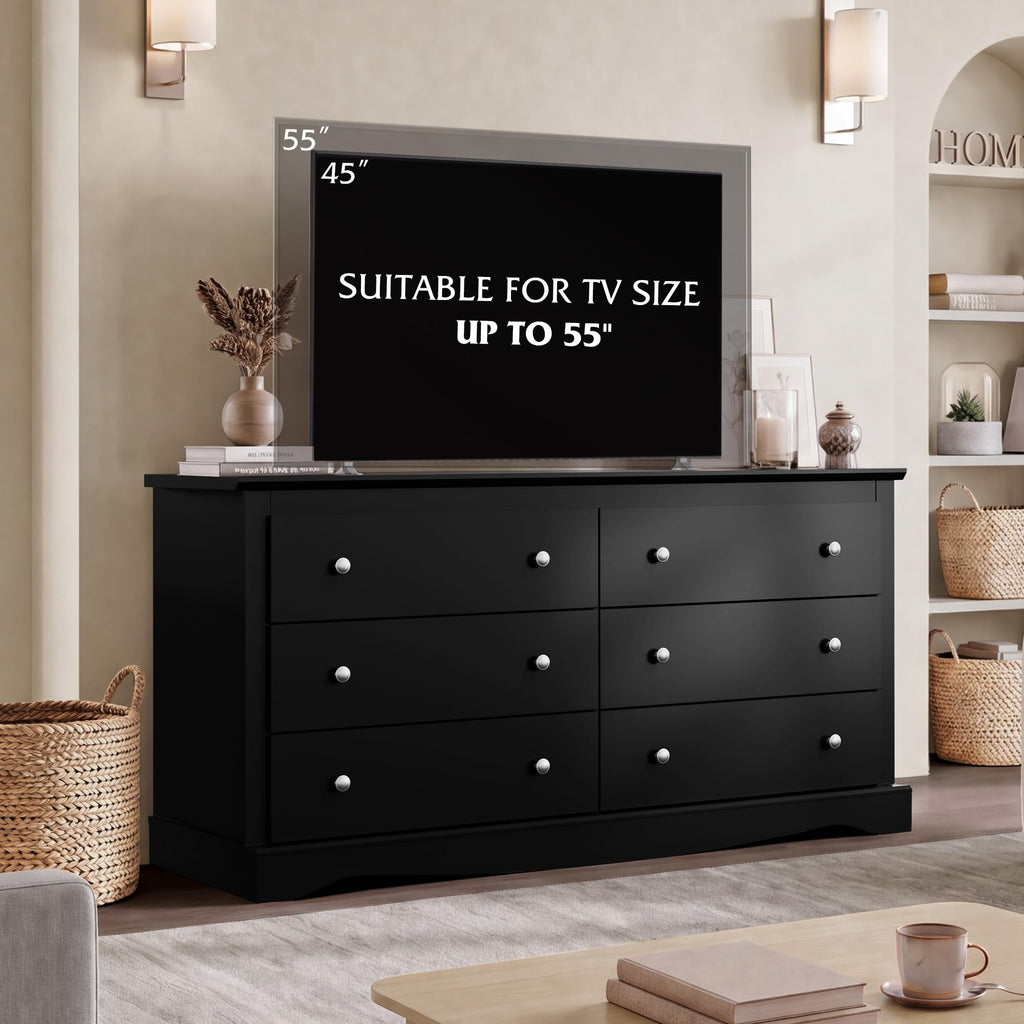 6 Drawer Dresser, 59" Wood Dresser with Anti-Tip Structure