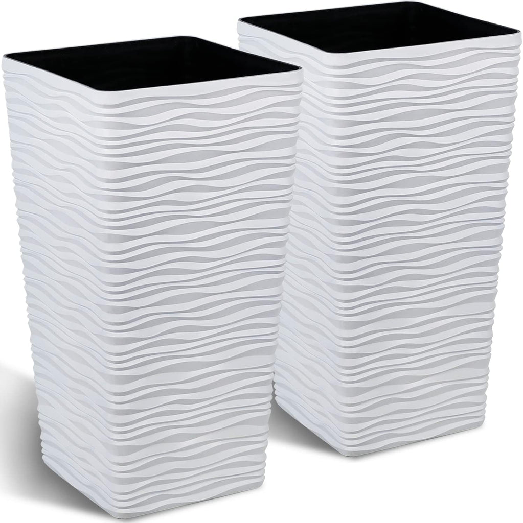 22 Inch Tall Planters Set of 2,Modern Square Planters for Indoor Outdoor Plants, Large White Cone-Shaped Tree Pots