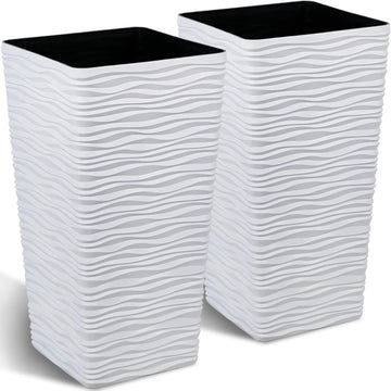 22 Inch Tall Planters Set of 2,Modern Square Planters for Indoor Outdoor Plants, Large White Cone-Shaped Tree Pots