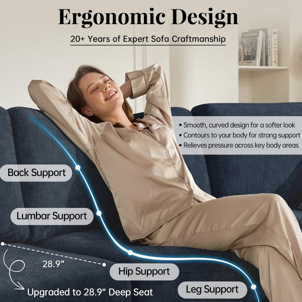 Oversized Cloud Sleeper Couch 6 Seater Modular Sectional Sofa Blue