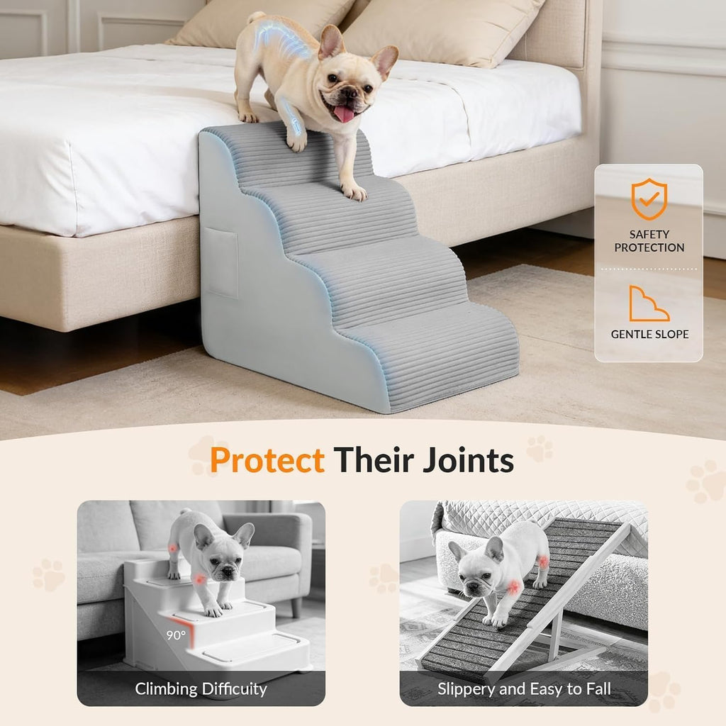 Dog Stairs for Bed Up to 24" H, Extra Height 22.8" 4-Step Pet Steps for Small Dogs and Cats, Non-Slip Sturdy Dog Ramp