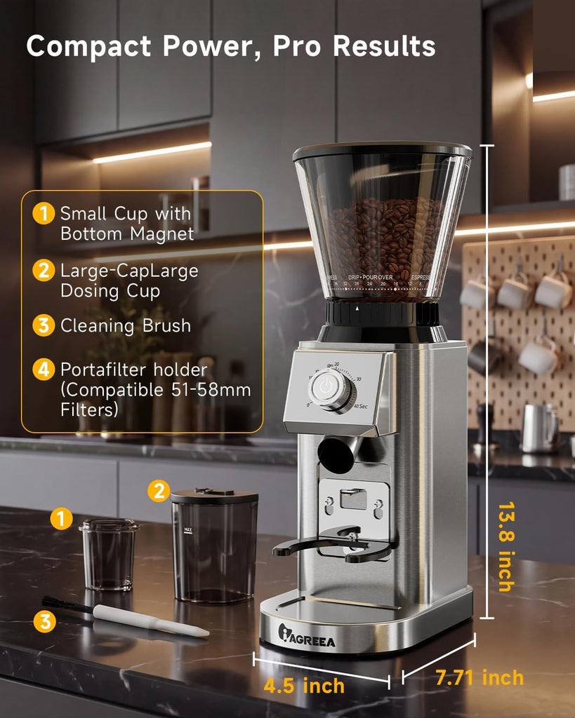 Coffee Grinder Use, Conical Burr Espresso Grinder 48 Grind | 450RPM Low-Speed Anti-Static, Precision Timer For Drip