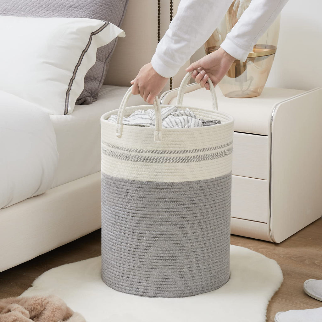 Woven Rope Laundry Hamper Basket, 72L Tall Laundry Basket-Grey