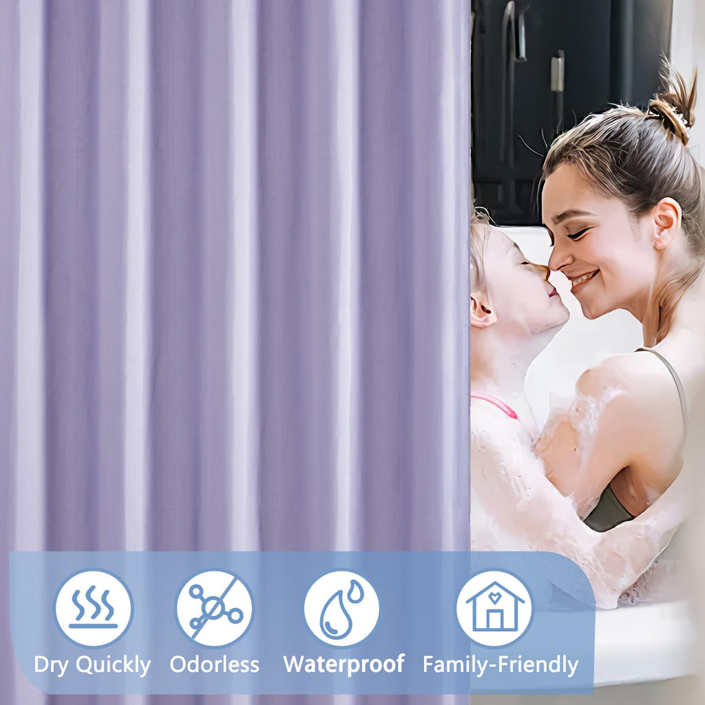 Extra Wide 108x72 Shower Curtain Liner Purple Fabric, Commercial Polyester Liner, Triple Waterproof Coating, Industrial
