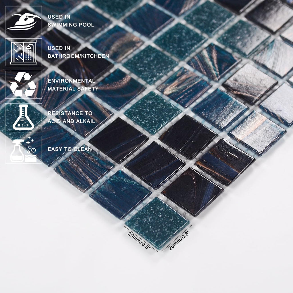 11.5 sq.ft Blue Glass Mosaic Tile, Pool, Kitchen Backsplash