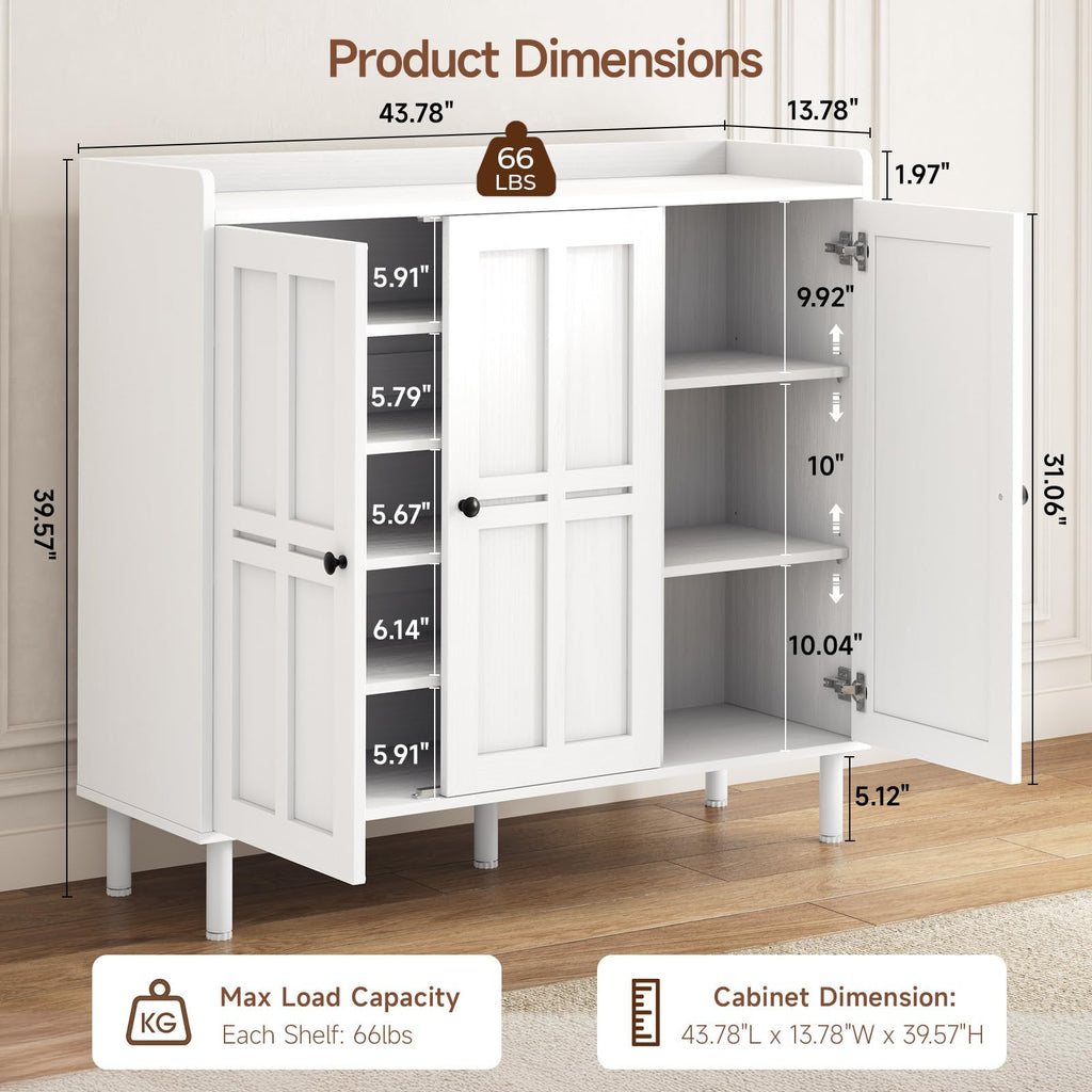 Shoe Cabinet with 3 Doors, Shoe Rack, White