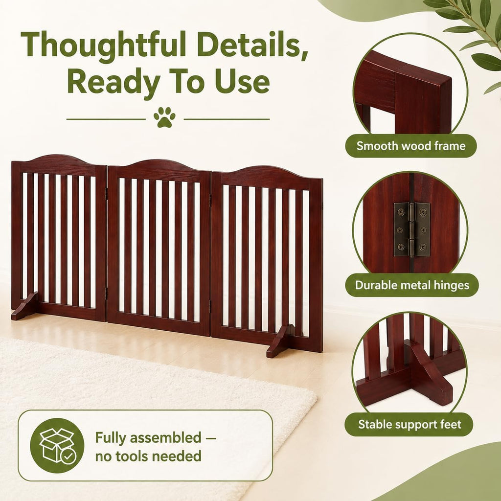 Freestanding Foldable Wood Pet Gate, 24in 3-Panel Step-Over Fence