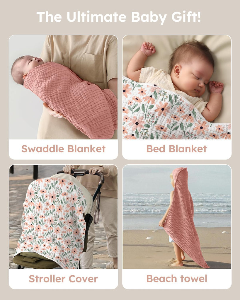 Hooded Baby Bath Towels 2 Pack 100% Muslin Organic Cotton with Hood