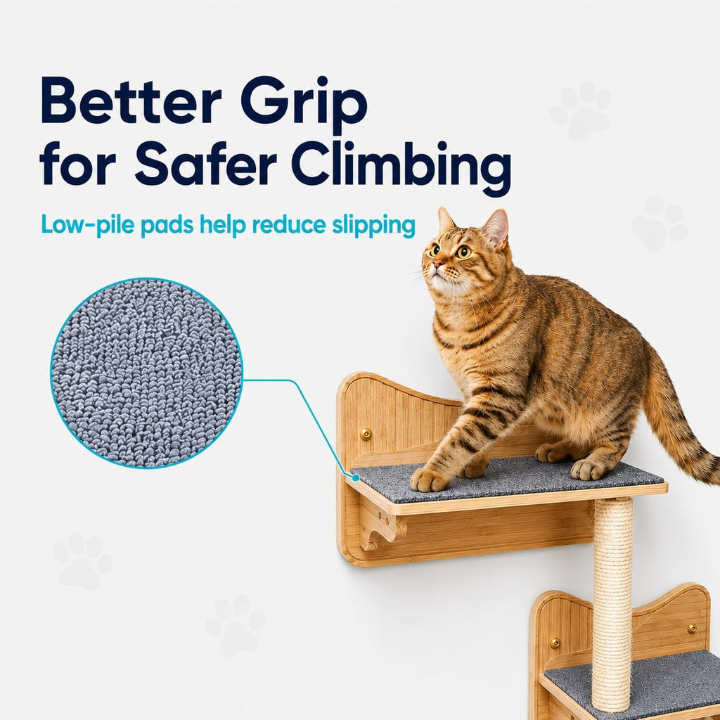 Cat Shelves for Wall - Cat Climbing Shelves Furniture Set with Steps, Scratching Posts and Cat Hammock - Solid Pine