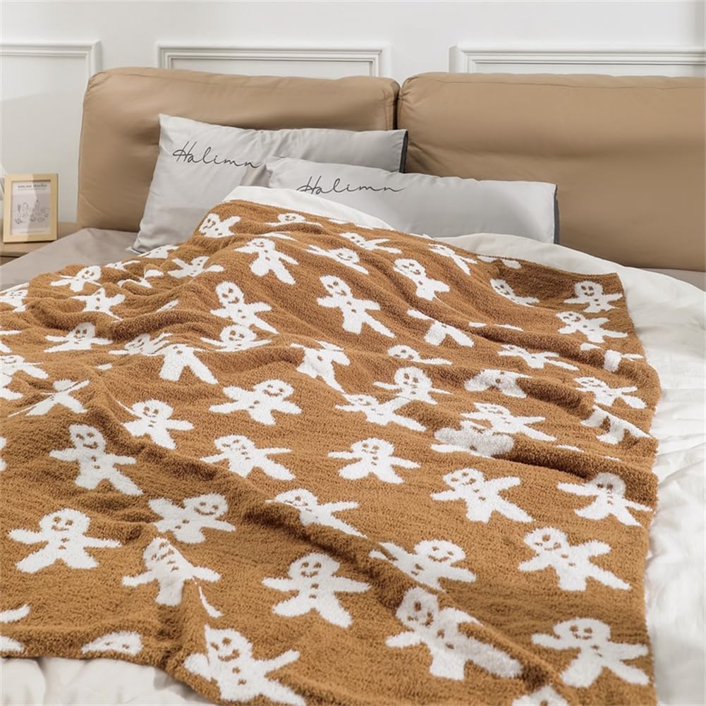 Christmas Gingerbread Throw Blanket, 50*70in Christmas Fluffy Gingerbread Man Throw Blankets, Luxury Christmas Soft