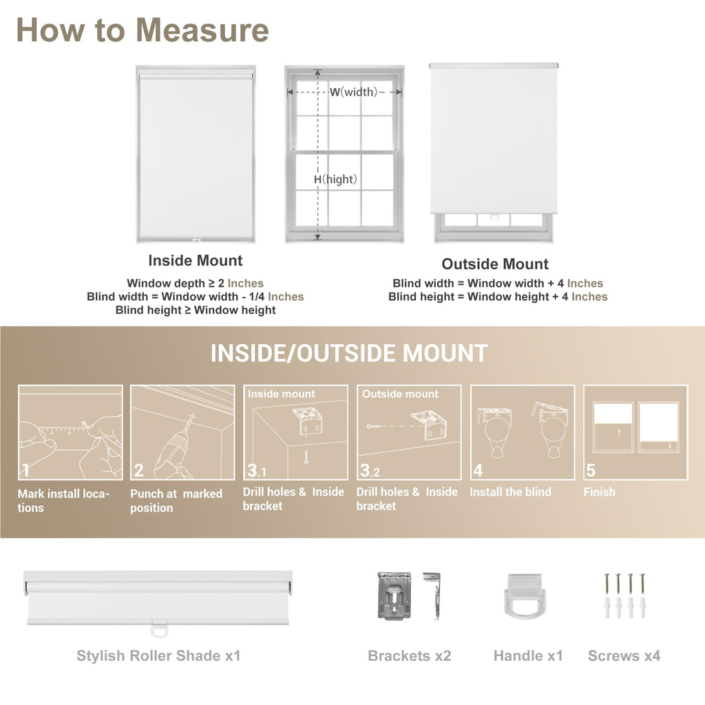 Light Filtering Roller Shades for Windows, Black