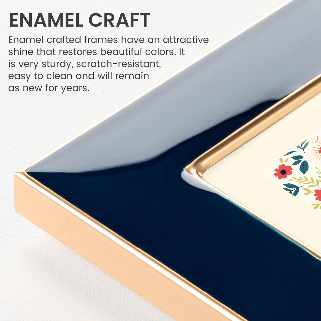 5x7 Enamel Picture Frame, Gold Edge, Navy Blue Enamel, Tabletop, 1pc