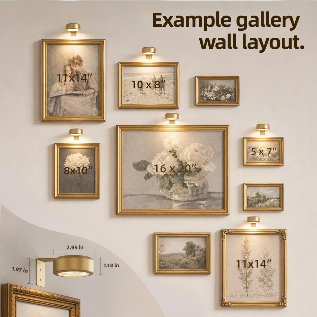 Picture Lights for Wall, Rechargeable Battery Magnetic Poster Lights with 3 Color Temps & 12 RGB, Remote Dimmable