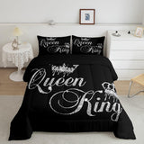 Feelyou Crown Queen and King Couple Comforter Sets His and Hers Bedding Set for Teens Women Men Black Grey King,Lover