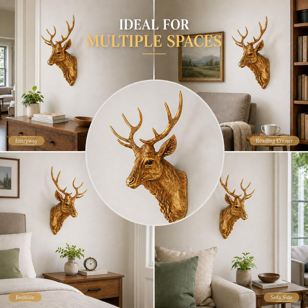 Deer Head Wall Mount Decor 14.5 inches Faux Deer Head Sculpture for Bar Background Wall Mount Home Living Room Wall