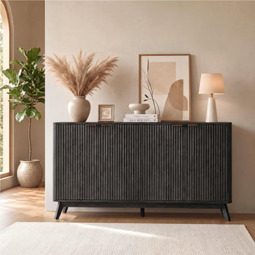 59'' Sideboard Buffet Storage Cabinet with Metal Handle, Fluted Cabinet with Rounded Corners, Modern Buffet Table