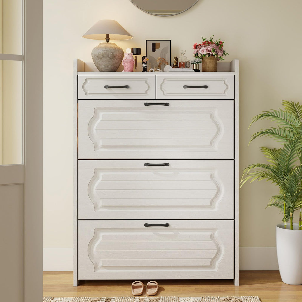 Shoe Cabinet, Narrow Shoe Storage Cabinets with 3 Flip Drawers and 2 Top Drawer, Modern Shoes Rack Organizer