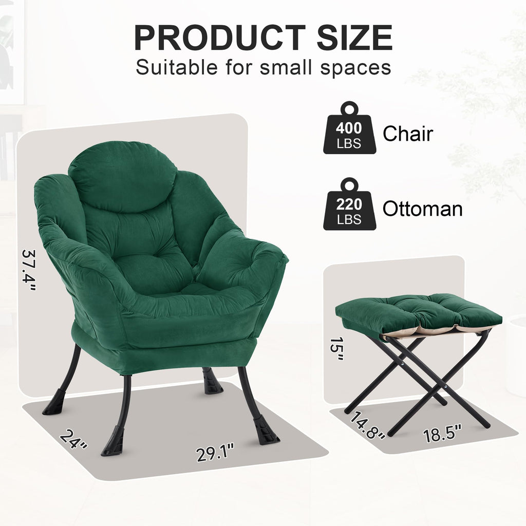 Lazy Chair with Ottoman, Lounge Reading Chair for Adults, Modern Upholstered Accent Armchair with Foot Stool, Leisure