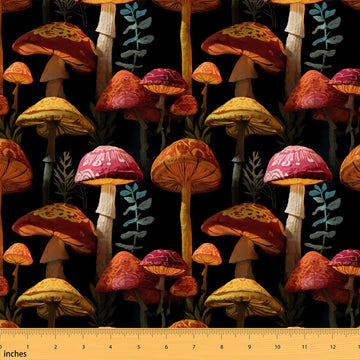 Wild Mushroom Upholstery Fabric for Chairs | Aesthetic Botanical Outdoor Fabric by The Yard 181"x63", Woodland Plant