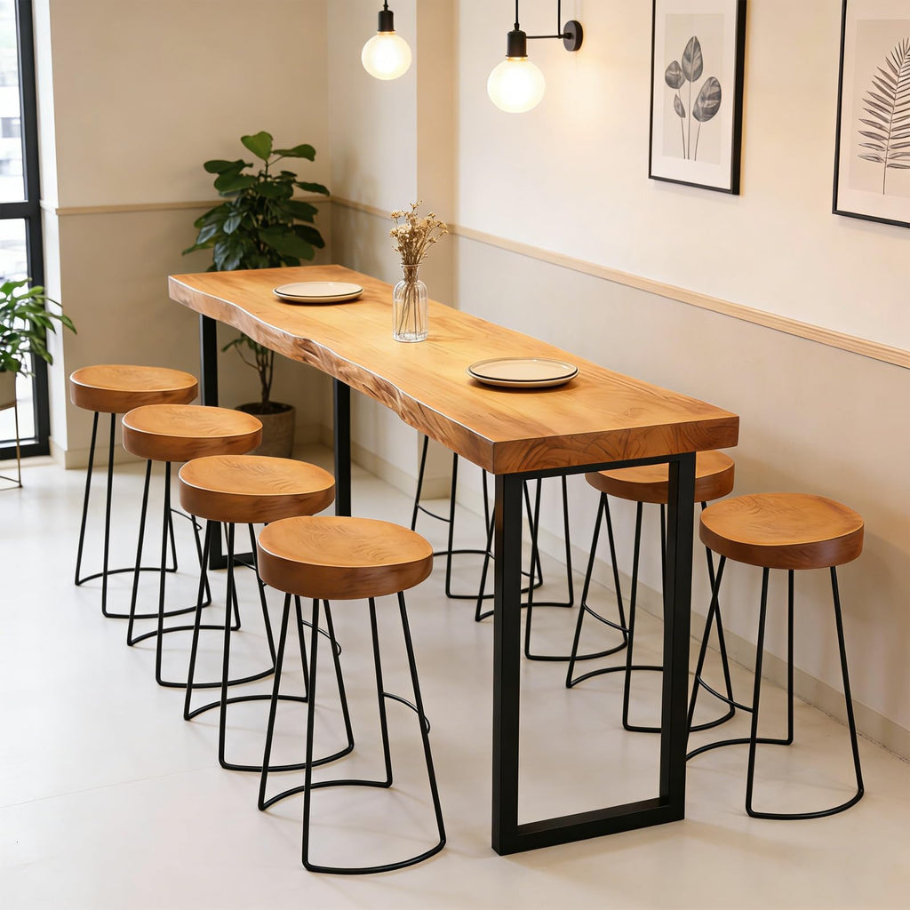 55.1in Bar Table, Solid Wood Narrow Counter Height Table, Industrial Kitchen Dining Table, for Coffee Shop, Living