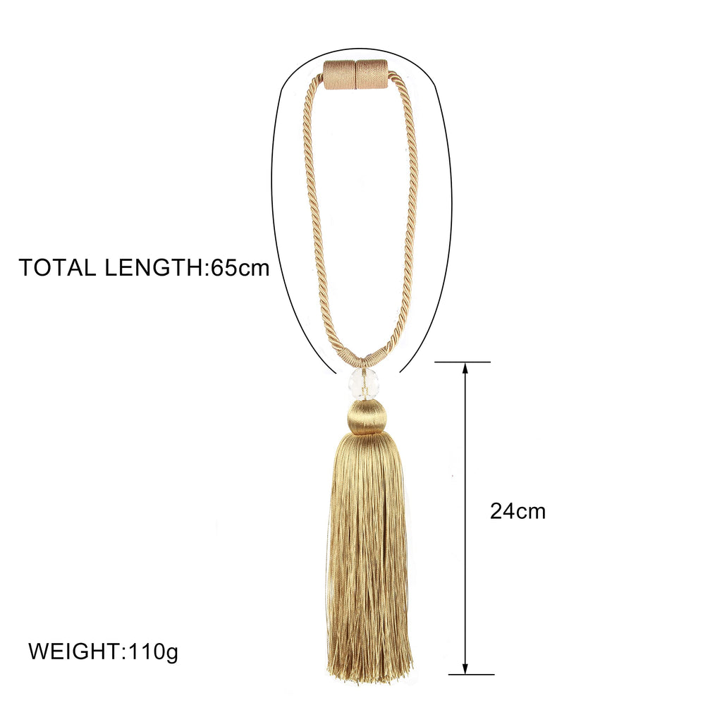 Magnetic Curtain Tiebacks Tassel Ties Backs Holdbacks Rope Convenient Drapes Handmade Home Office Decorative (Gold)