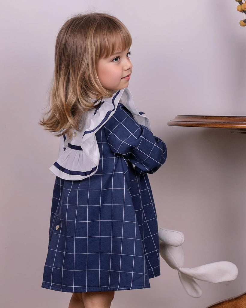 Toddler Girls Vintage Plaid Dress | Soft Cotton Princess Ruffle Dress with Bow | Long Sleeve Fall Heirloom Outfit