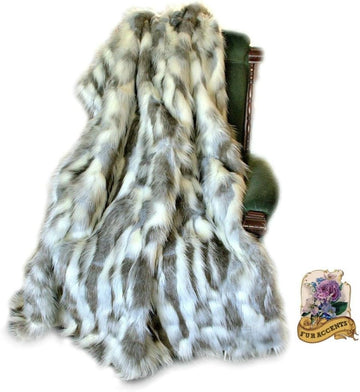 Plush, Luxurious, Gray Tibetan Fox - Premium Quality Faux Fur - Designer Throw Blanket - Soft Minky Cuddle Fur Lining
