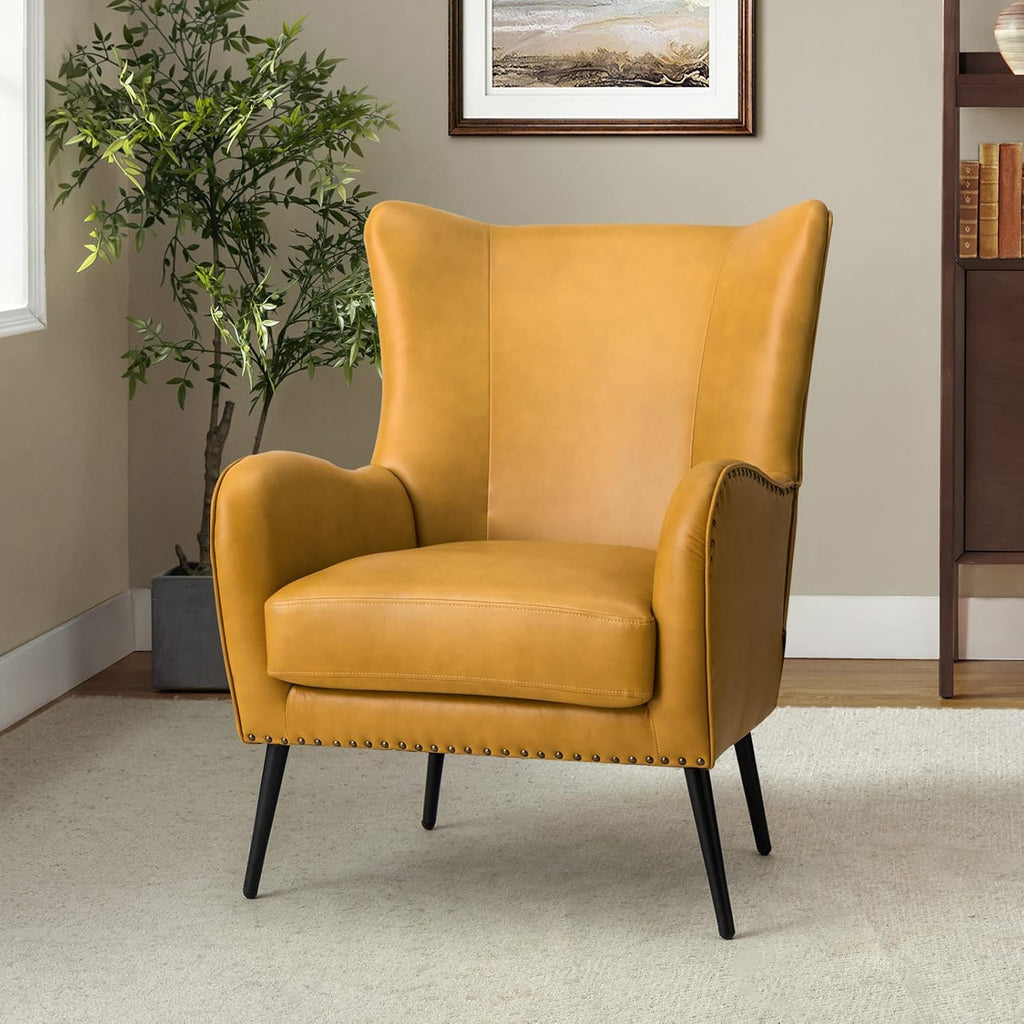 Faux Leather Accent Chair, Yellow