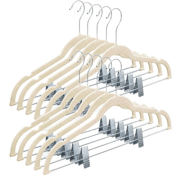Pants Hangers with Clips 10 Pack, Ivory Velvet Non Slip Save Space