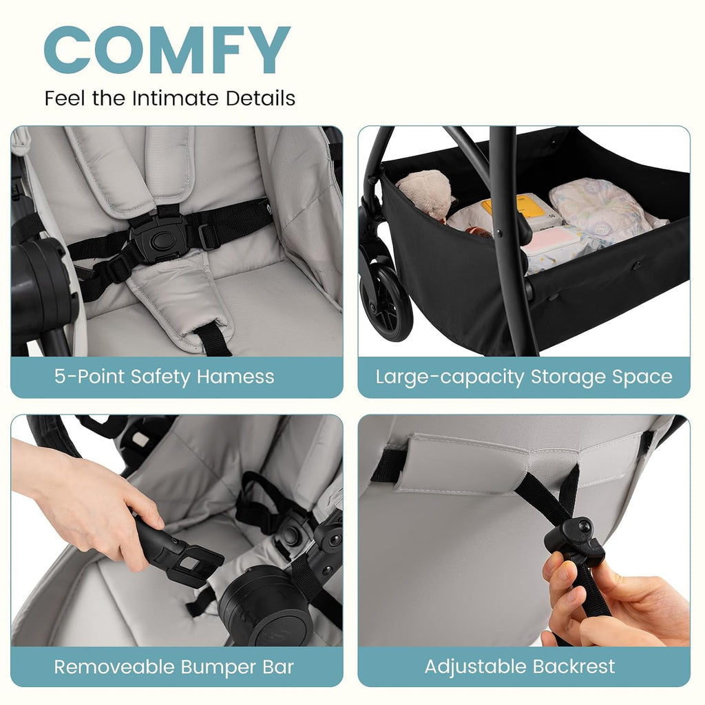 2 in 1 Baby Stroller, Convertible Stroller with Bassinet Reversible Seat Adjustable Backrest Canopy One Hand Fold