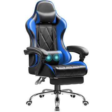 Gaming Chair with Footrest and Massage Lumbar Support, Computer Game Chairs Ergonomic Office Seat Height Adjustable