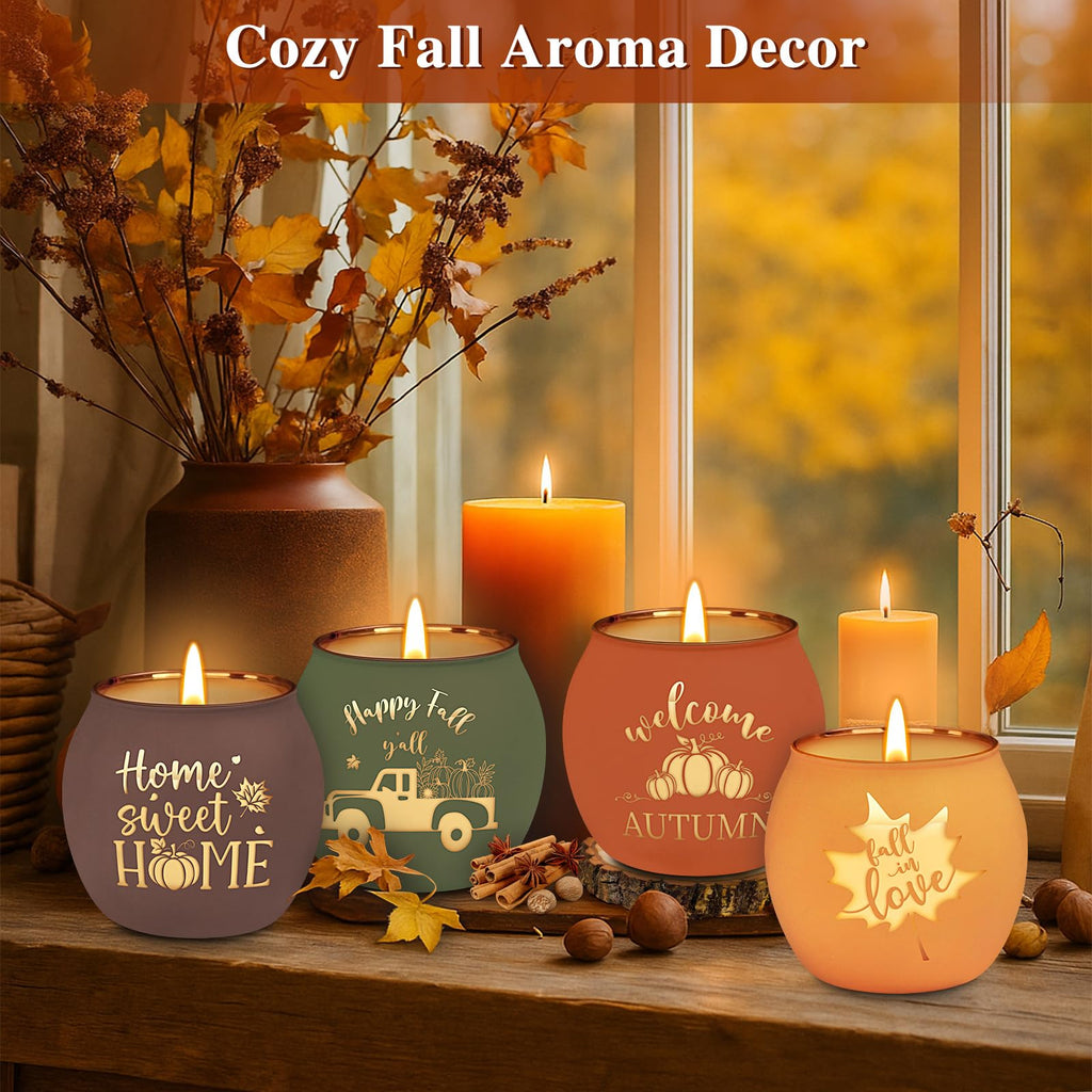 Fall Scented Candles Gift Set 4 Pack 16oz Soy Wax Jar Candles Thanksgiving Aromatherapy Candle Autumn Home Table