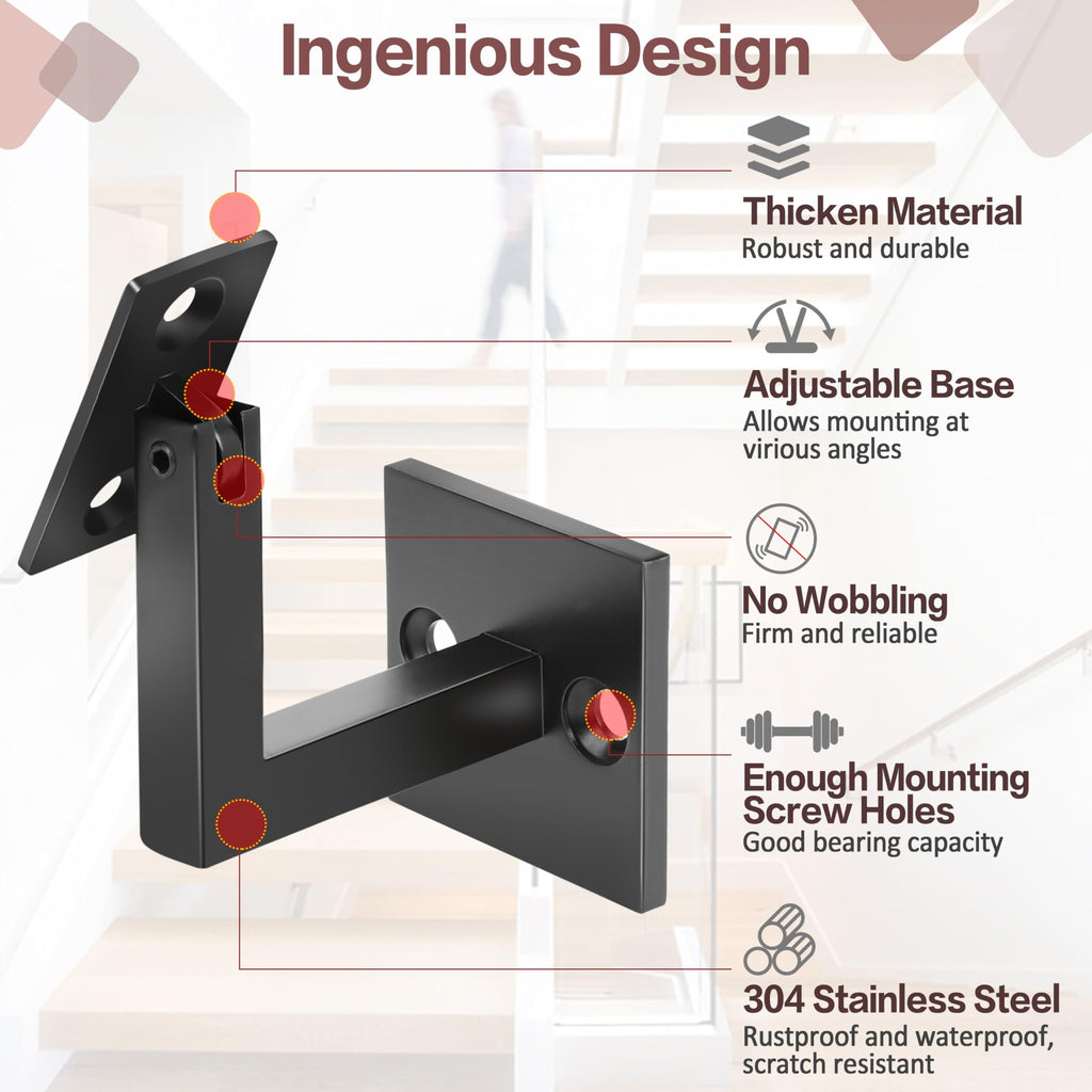 5 Pack Heavy Duty 304 Stainless Steel Stair Railing Brackets, Solid Adjustable Swivel Handrail Brackets for Modern