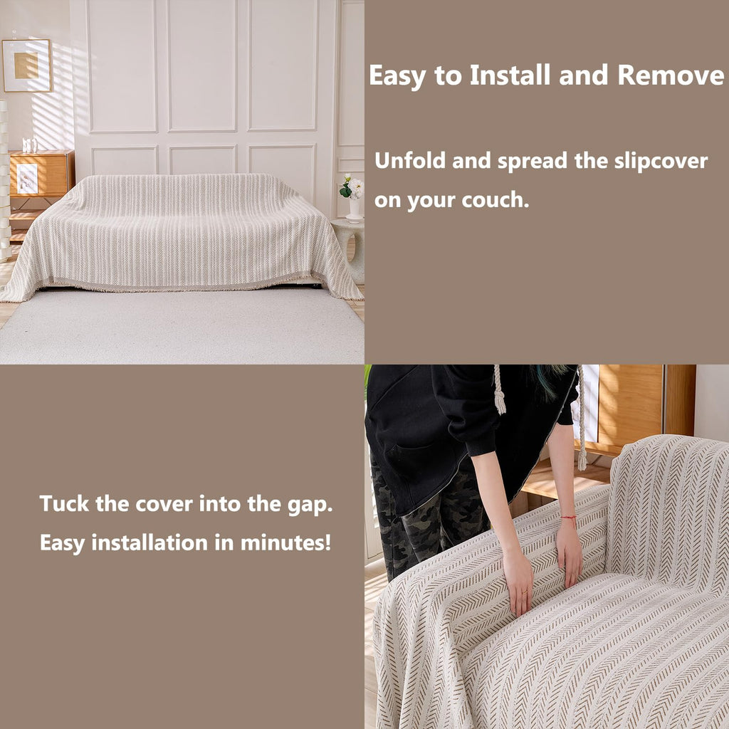 Couch Cover Sheet Blanket, 3-Seat Standard Size Sofa Cushion Slip Covers, L Shape Sectional Furniture Decor