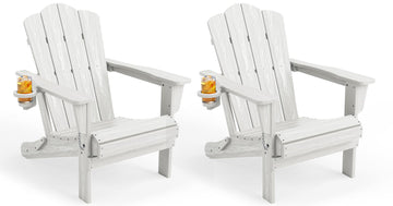 Folding Adirondack Chair Set of 2 with Cup Holder, White