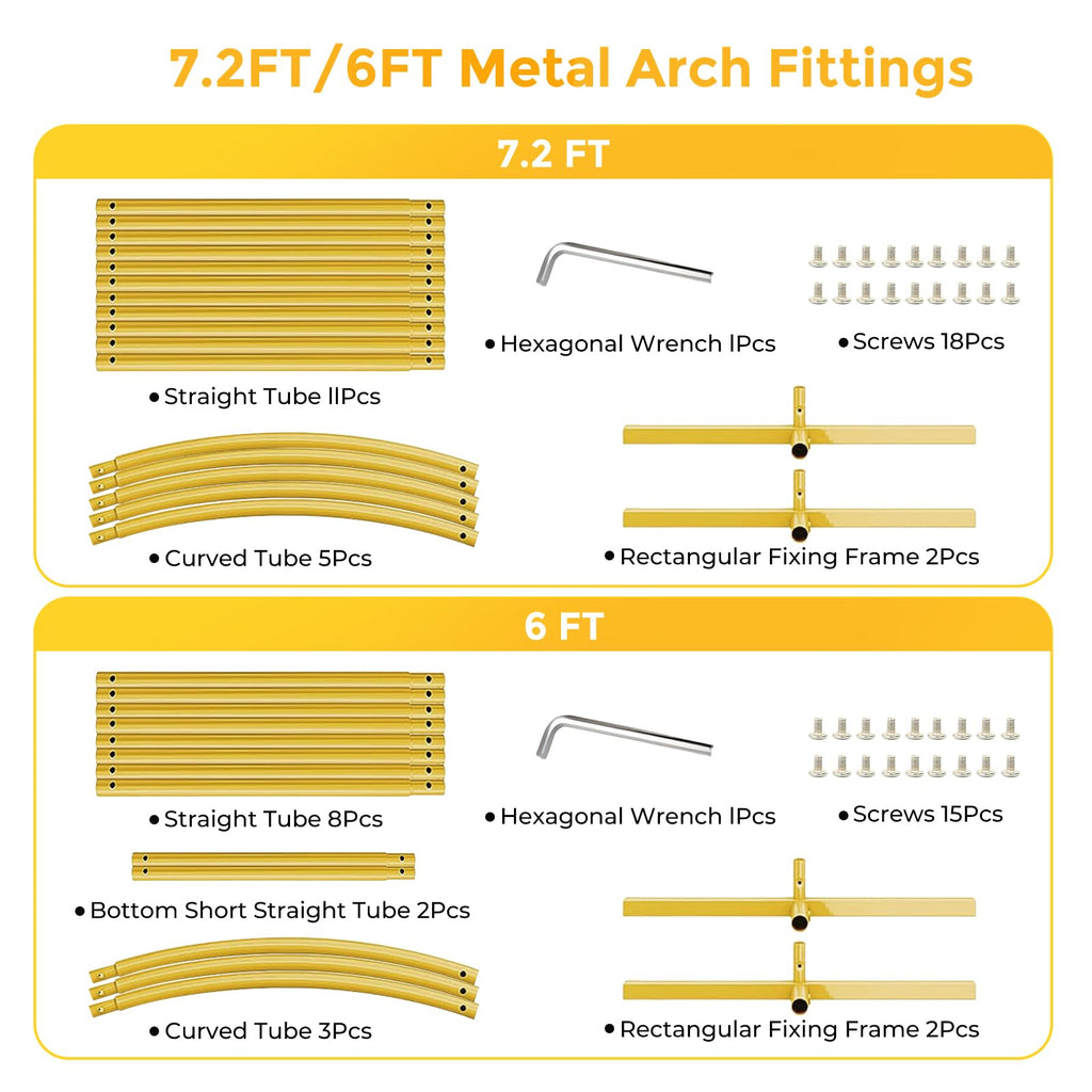 Metal, 7.2FT+6FT Wedding Arch Frame, Gold Wedding Set of 2, Balloon Arch Backdrop for Wedding Birthday Party Baby