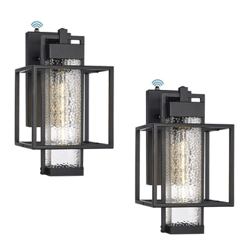Aluminum Dusk to Dawn Outdoor Wall Sconce Lantern 2 Pack, 15" Large Farmhouse Industrial Black Waterproof Exterior