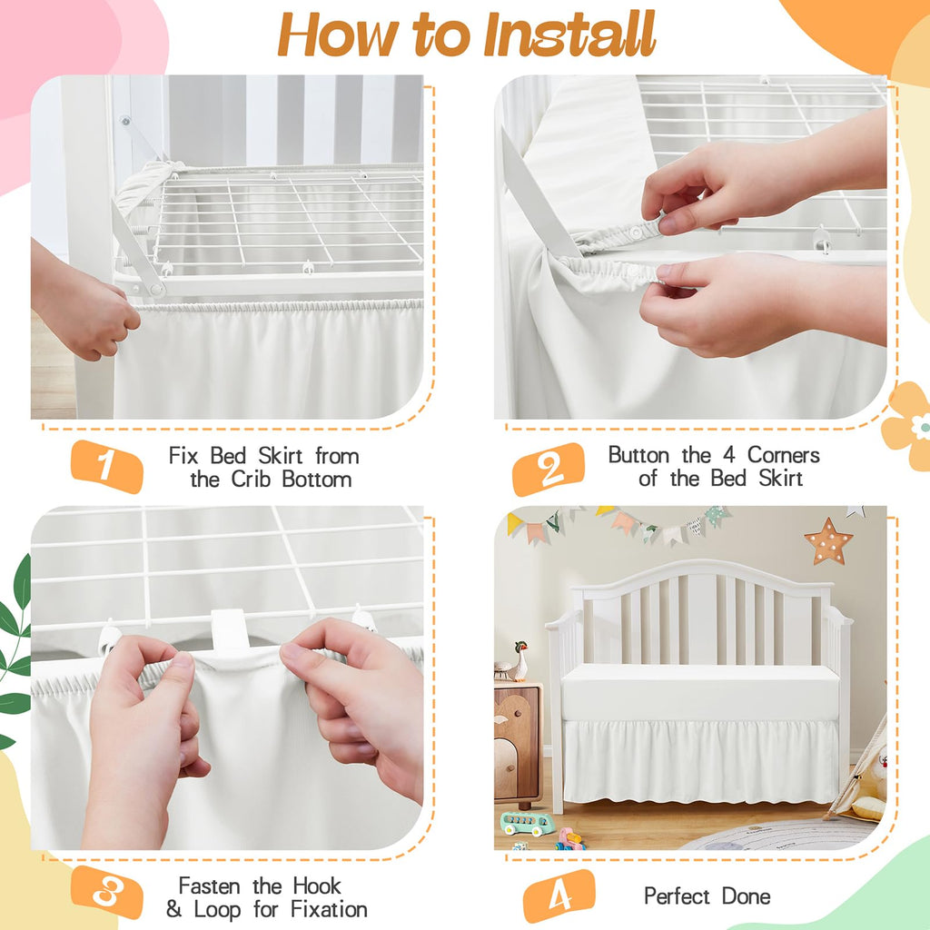 2-Piece Set Ruffled Crib Skirt & Crib Sheet, Sage Green