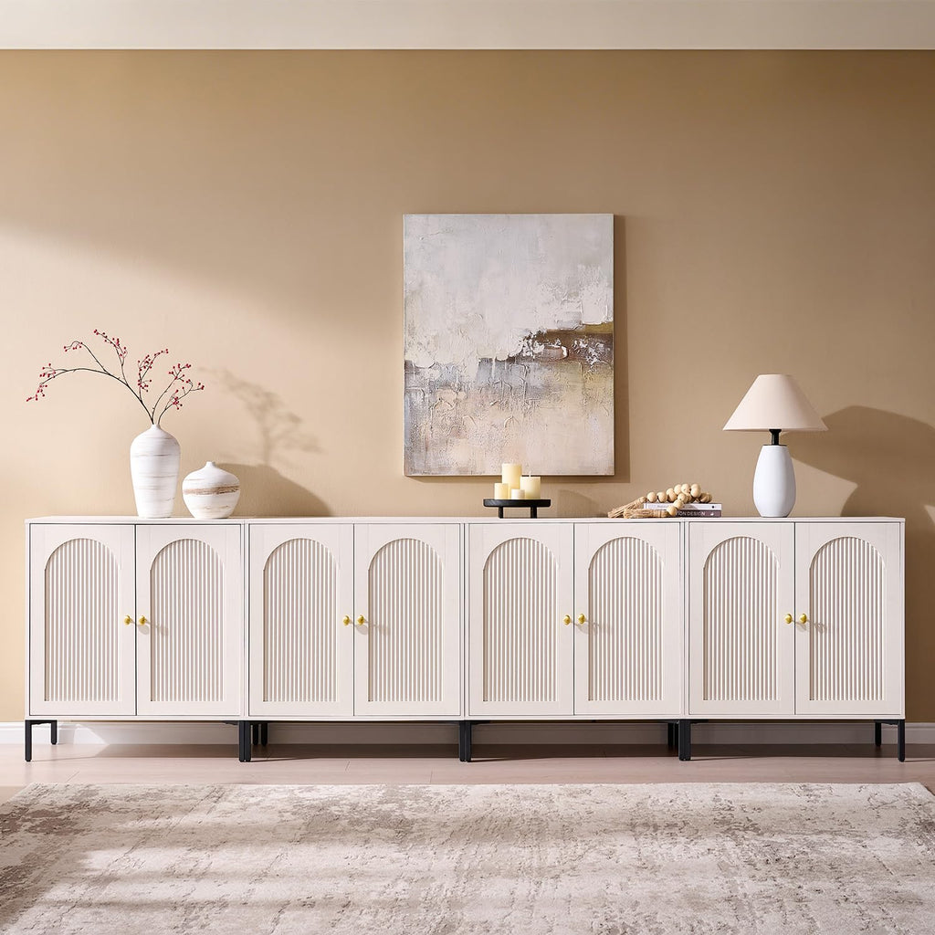 123.5" W Mid Century Modern TV Stands, White