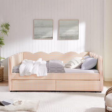 Queen Gingham Daybed with 2 Storage Drawers and USB Ports