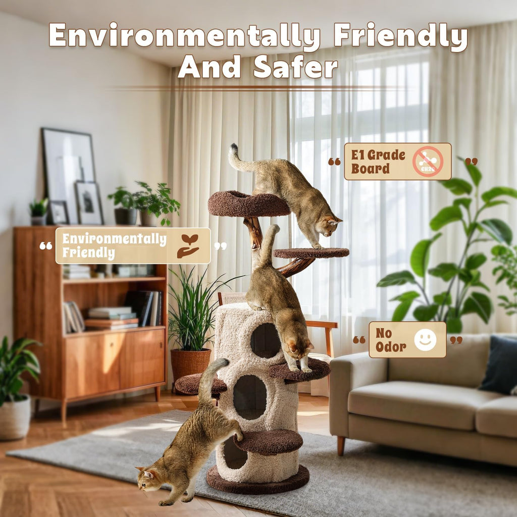 Modern Cat Tree for Indoor Cats, 54.7'' Tall Luxury Treehouse Cat Tower