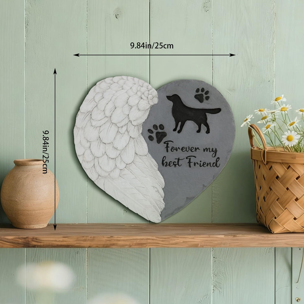 Landoraloria Dog Memorial Stepping Stone 10" Heart with Wings Outdoor Pet Grave Marker Cement Garden Remembrance
