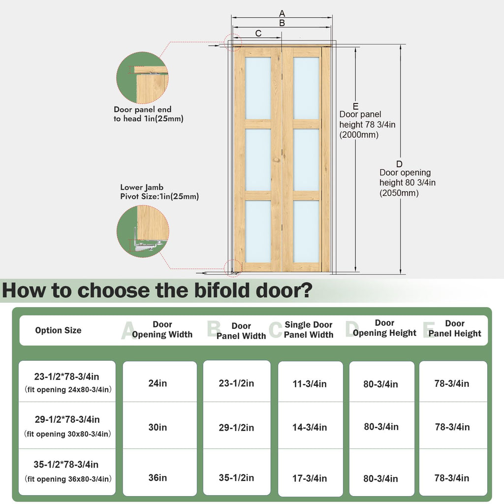 Bifold Doors for 30"×80" Opening, Sliding Interior Tempered Frosted Glass Closet Folding Barn Door Slab with